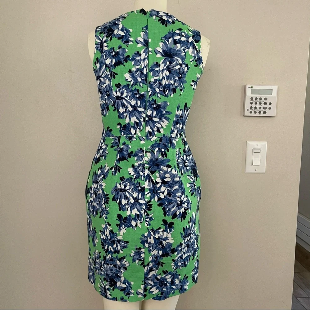 J.Crew Floral Sleeveless Sheath Dress in Textured Cotton -‎ Green/Blue - Size 0
